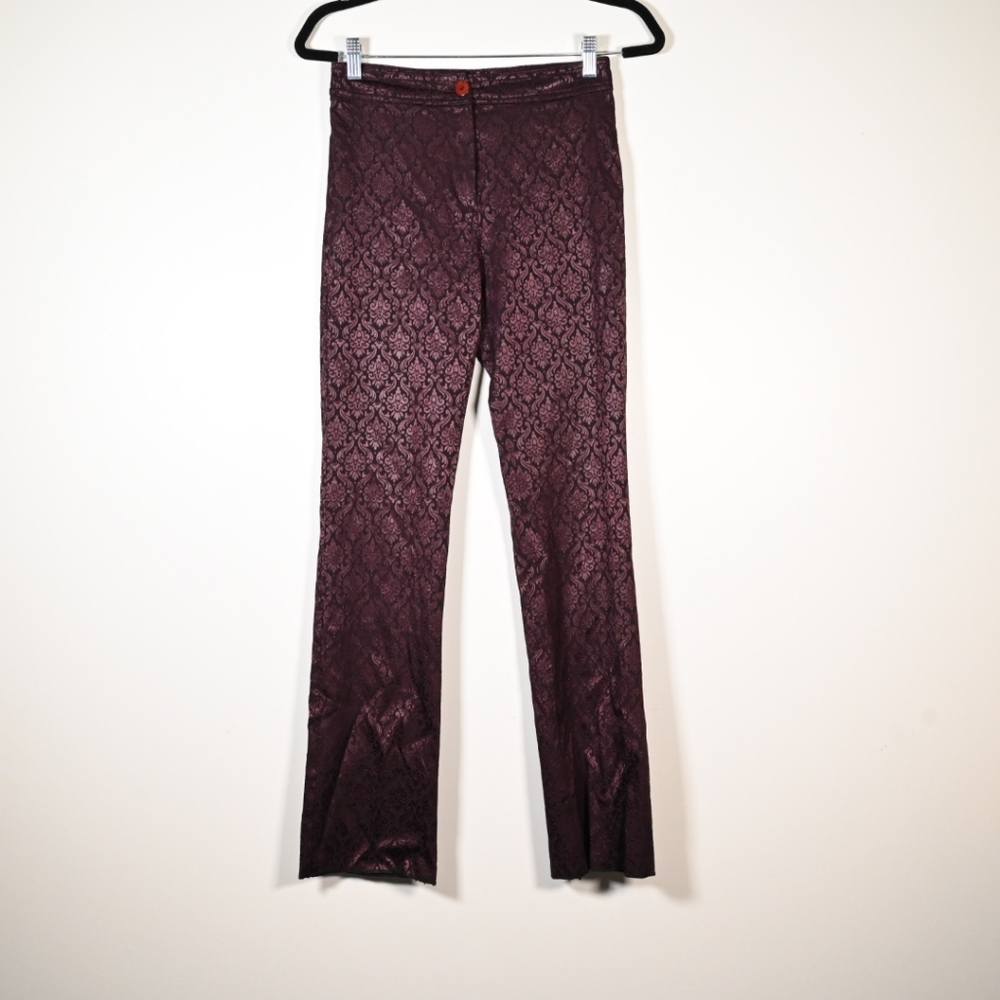 Handmade Vintage Print Pants S Purple Wine Burgundy